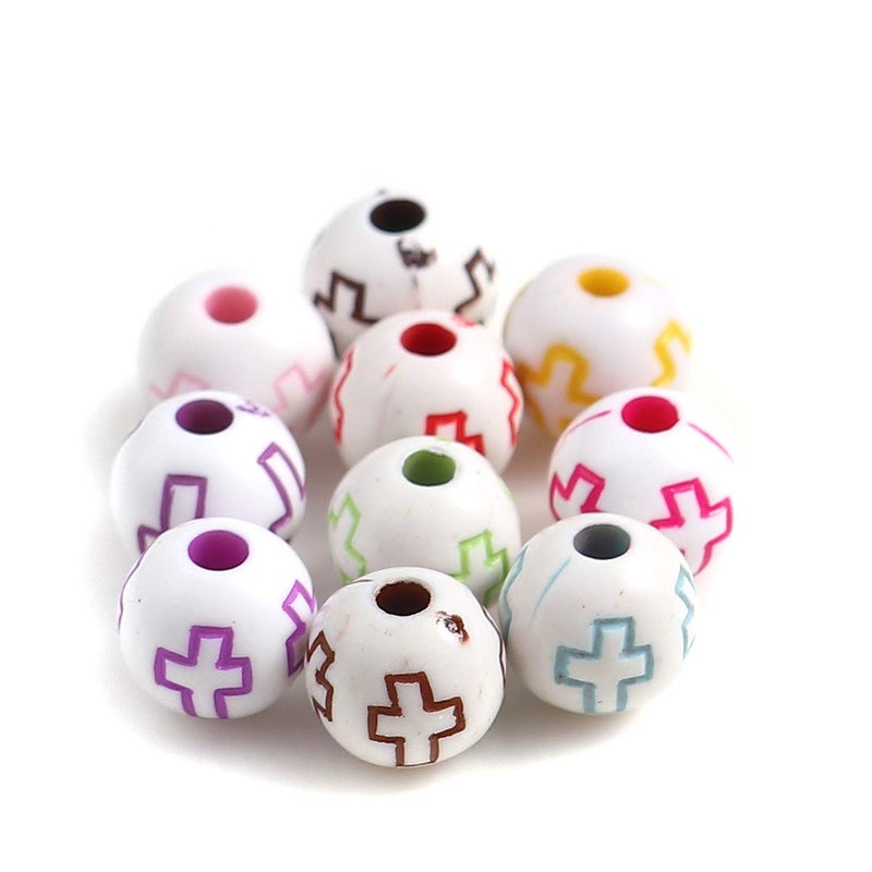 JGFinds Small Round Spacer Beads, 500 Pack, 8mm (1/3 Inch) with 2mm Hole, Acrylic (White Cross) - Image 1